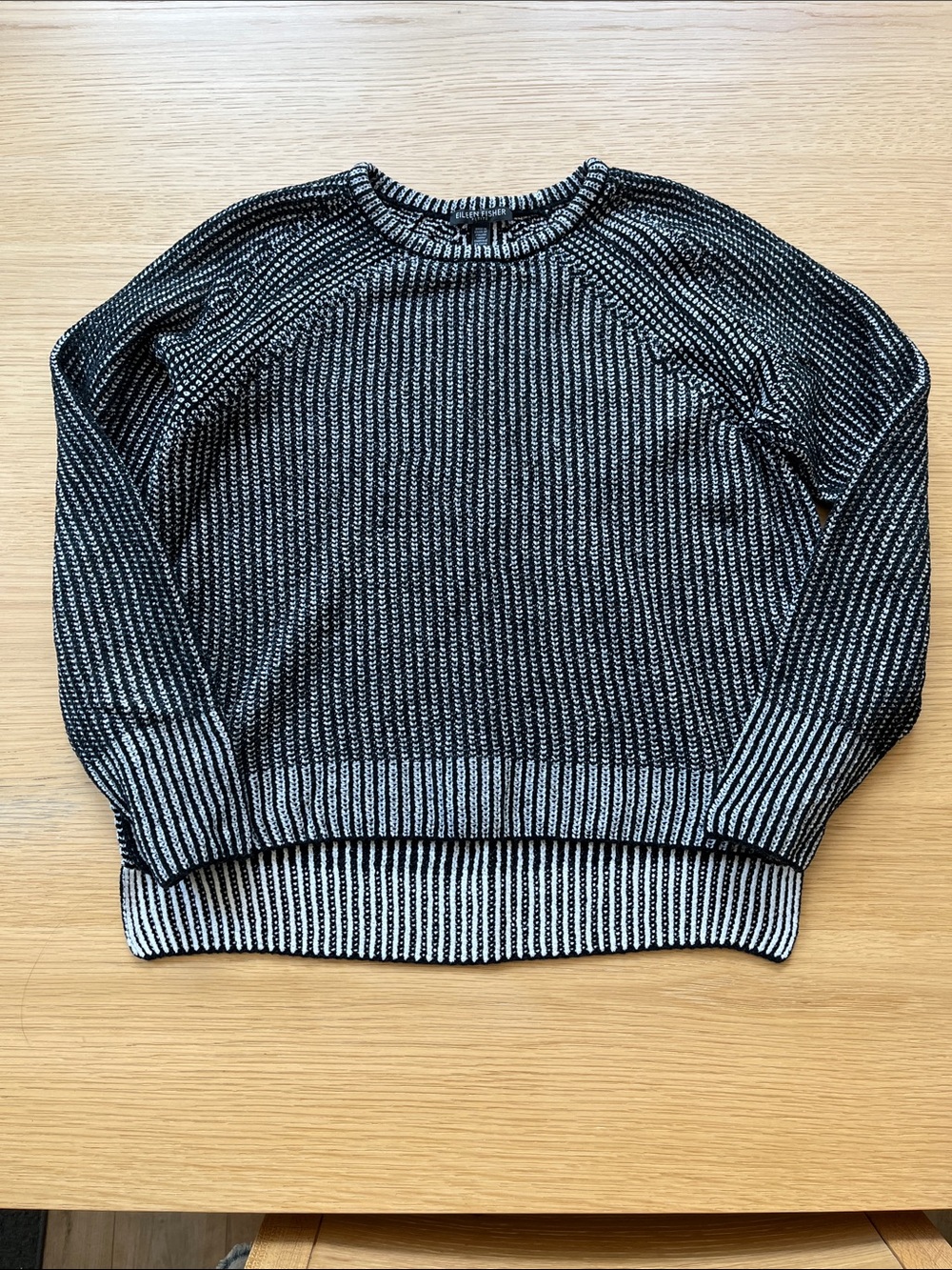 Eileen Fisher 100% Organic Cotton Black and White Crewneck Sweater